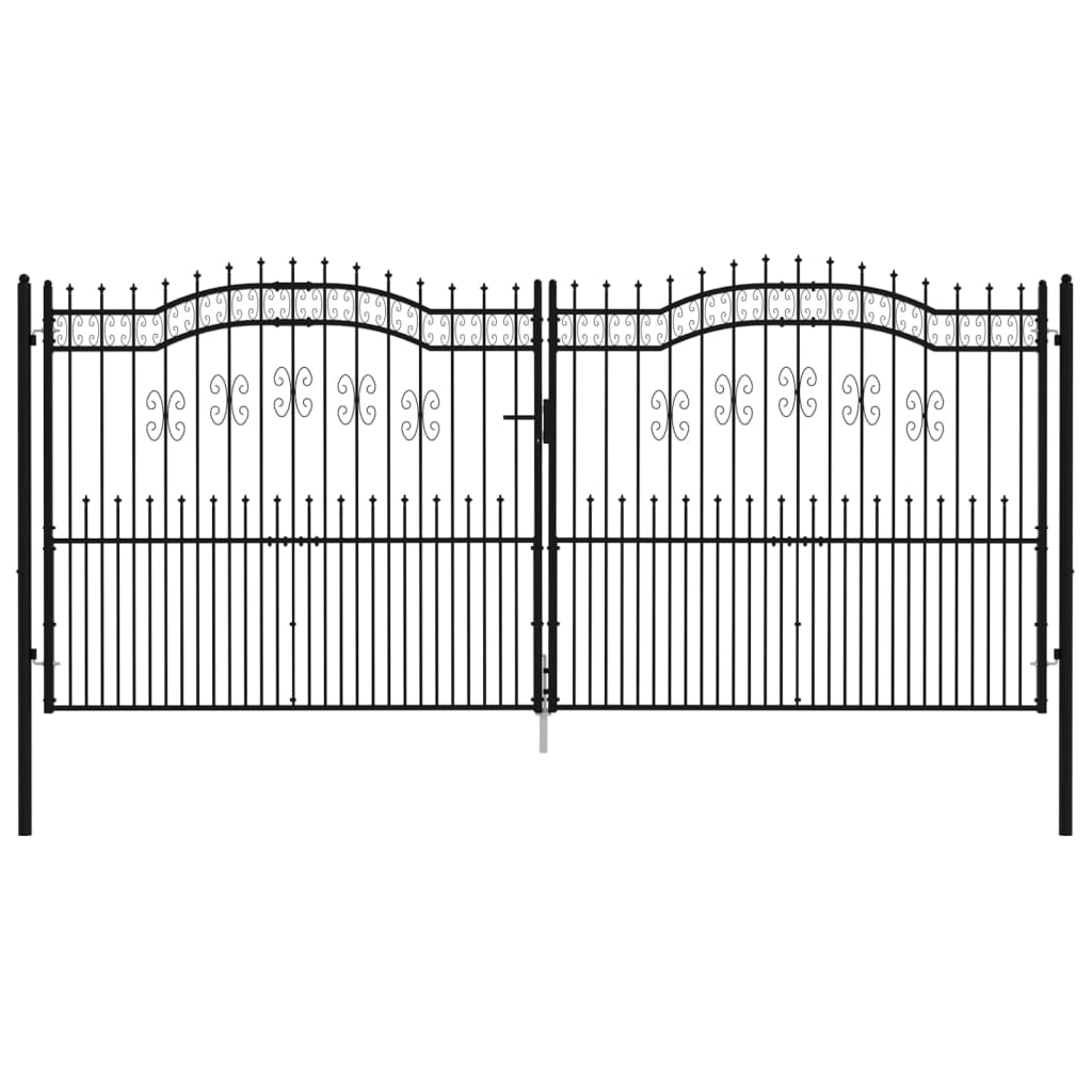 fekete porszórt acél kerítéskapu lándzsa hegyekkel 406 x 223 cm (151103)
