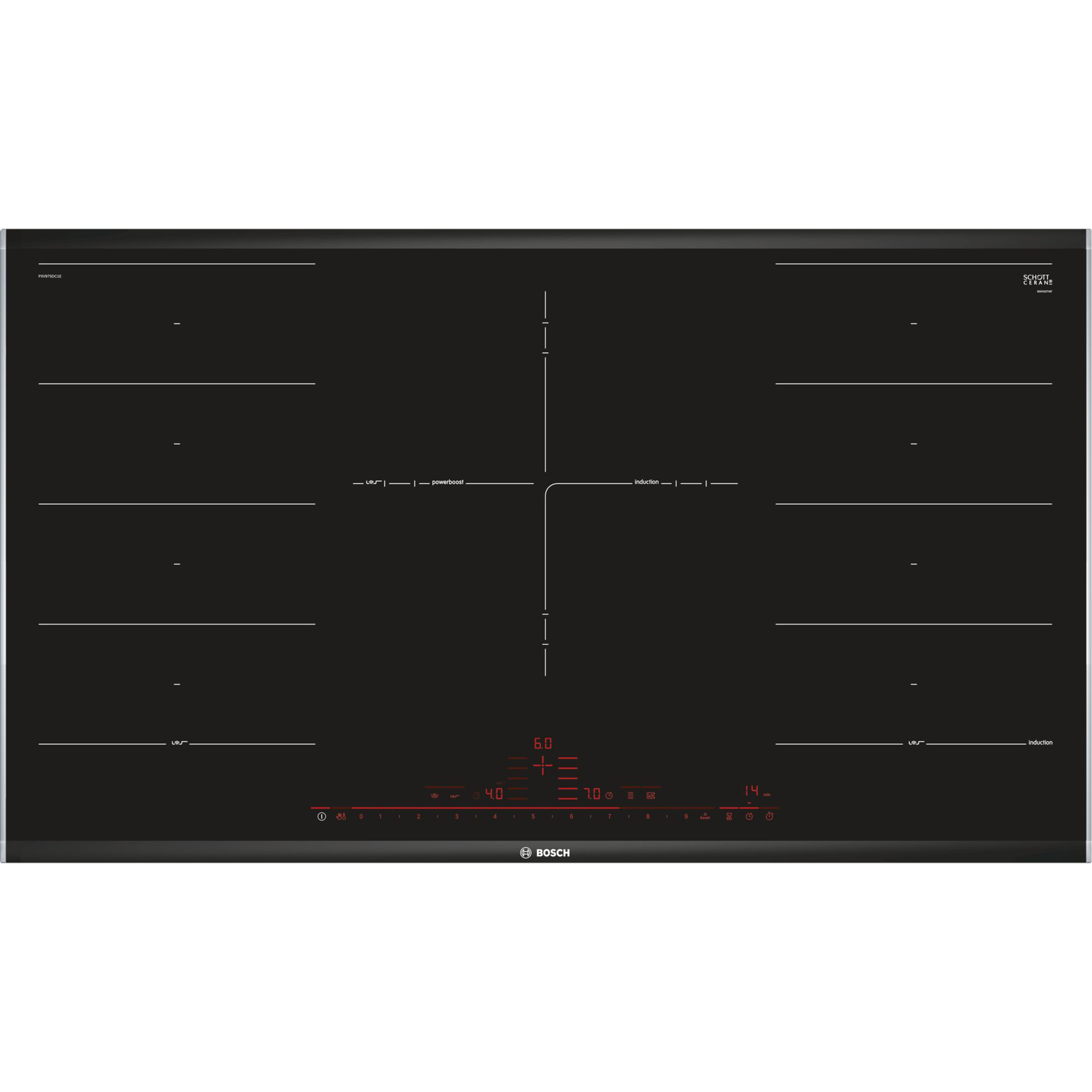 Bosch Serie 8 PXV975DC1E főzőlap Fekete Beépített Zónás indukciós főzőlap 5 zóna (PXV 975DC1E)