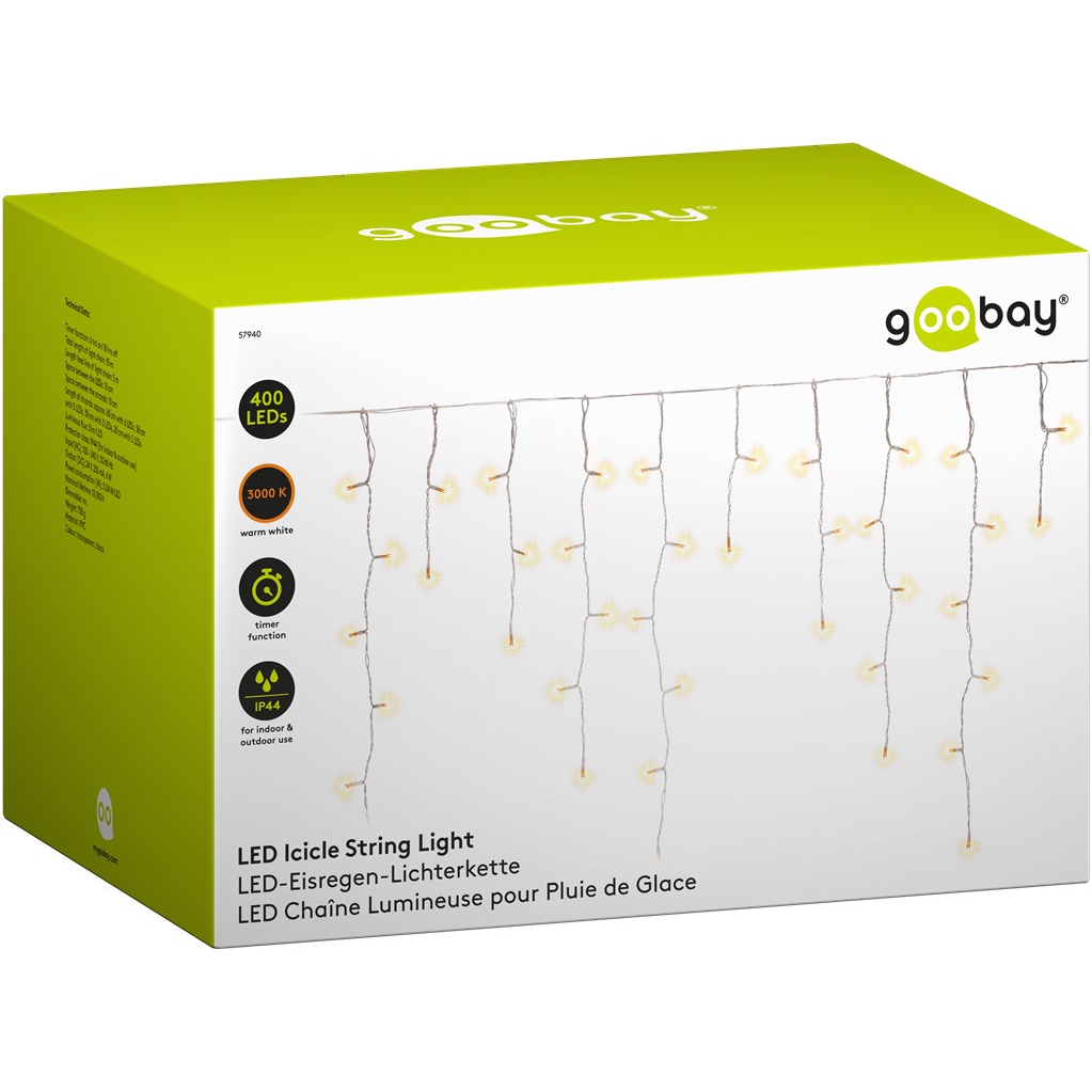 Goobay 57940 Icicle Kültéri LED fényfüggöny 15m - Meleg fehér (57940)