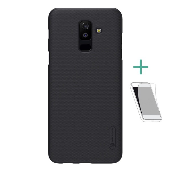 NILLKIN SUPER FROSTED műanyag telefonvédő (gumírozott, érdes felület + képernyővédő fólia) FEKETE [Samsung Galaxy A6+ (2018) SM-A605F]