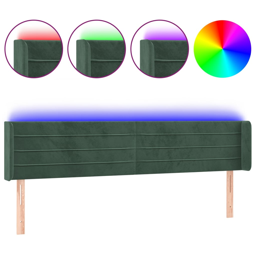 sötétzöld bársony LED-es fejtámla 163 x 16 x 78/88 cm (3123433)