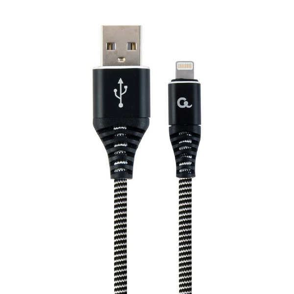 Кабел за зареждане и данни Gembird, USB 2.0 (T) към Lightning (T), 1 м, Черен/Бял, CC-USB2B-AMLM-1M-BW