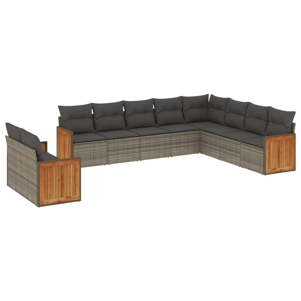 10 részes szürke polyrattan kerti ülőgarnitúra párnákkal (3227796)