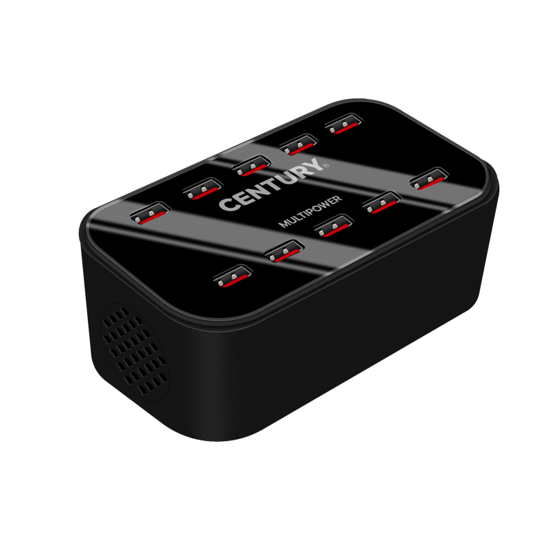 Century Multipower 10x USB Hálózati töltőállomás - Fekete (100W) (MPW-10)