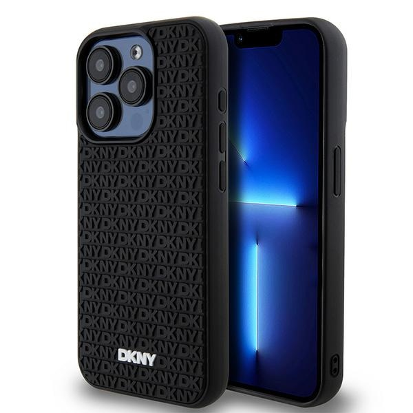 DKNY iPhone 15 Pro Max keménykeretes 3D gumi Telefon tok - Fekete (DKHCP15X3DRPWK)