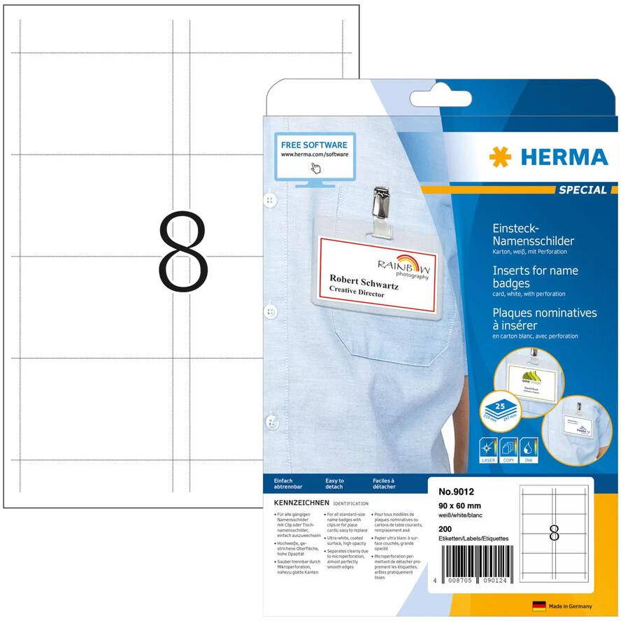 Herma 9012 Névjegykártya cimke 90 x 60 mm Tintasugaras és lézer nyomtatóhoz (200 címke / csomag) (9012)