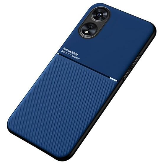 Gigapack Oppo A17 mágneses, bőr hatású, csíkos mintás tok sötétkék (GP-134144) (GP-134144)