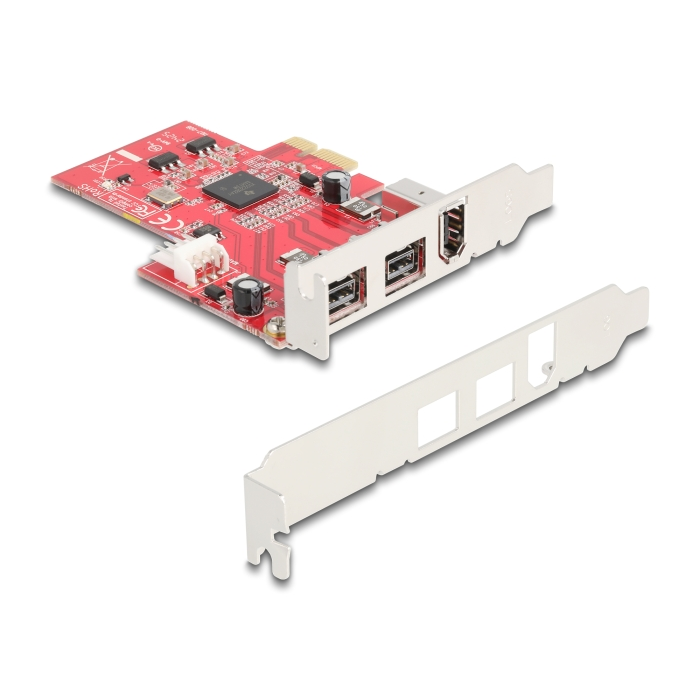 Delock PCI Express x1 Kártya - 2 x külső FireWire B + 1 x külső FireWire A - alacsony profilú formatényező (90738) (90738)