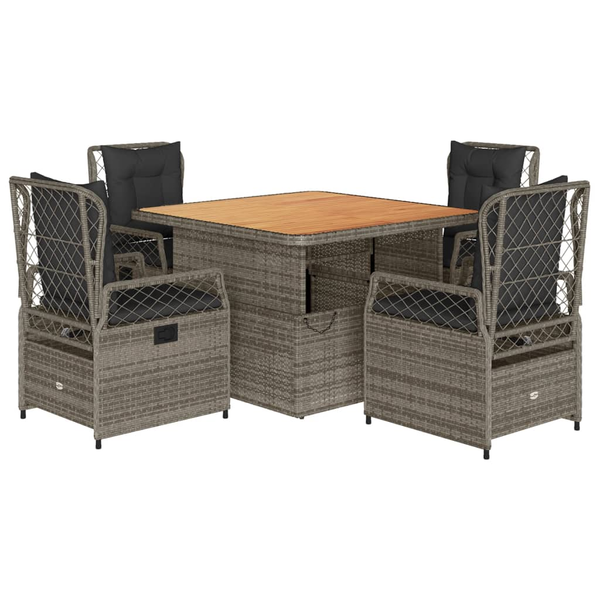 Set mobilier de grădină cu perne, 5 piese, gri, poliratan