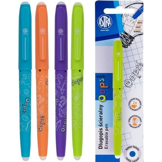 Stilo de sters OOPS!, 0,6 mm, albastru, doua radiere, culori mixte, blister, 201120003