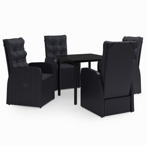 Set masă pentru grădină, 5 piese, cu perne, negru