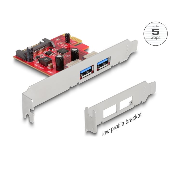 Delock PCI Express x1 kártya -2 x külső USB-A (90155) (del90155)