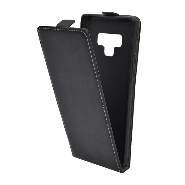 Tok álló, bőr hatású (FLIP, lefelé nyíló, szilikon tartó) FEKETE [Samsung Galaxy Note 9 (SM-N960F)] (5996457794546)