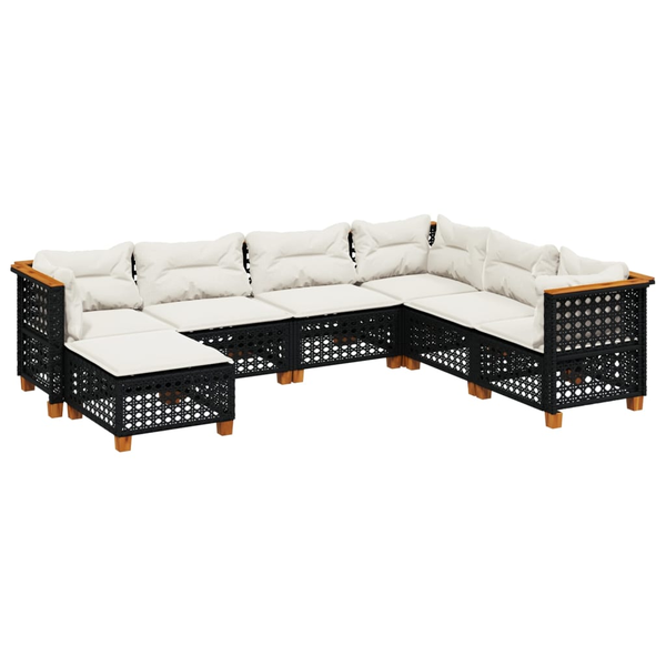 Set canapele de grădină cu perne, 7 piese, negru, poliratan
