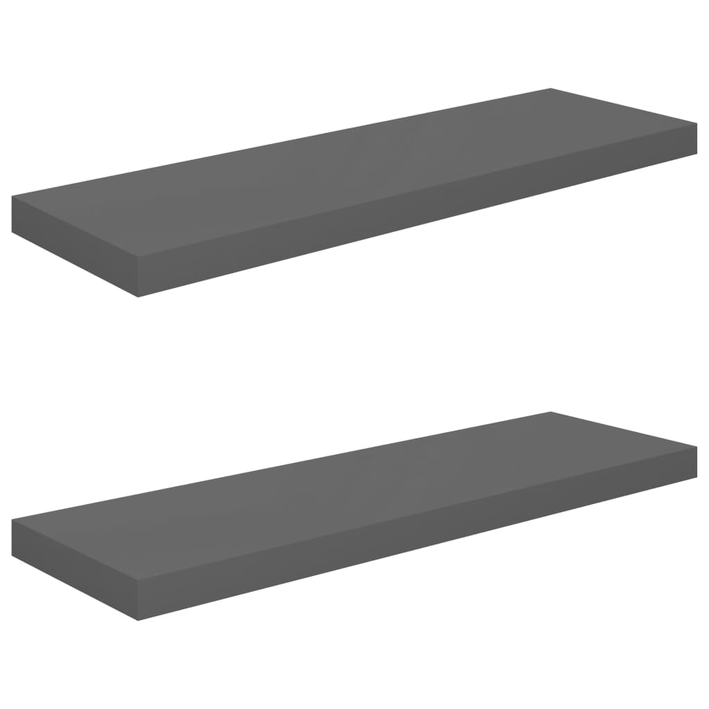 2 db magasfényű szürke MDF fali polc 80 x 23,5 x 3,8 cm (323794)
