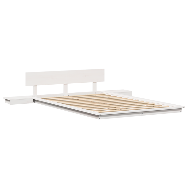 Cadru de Pat cu Măsuțe de Noapte Alb 140x190cm Lemn Masiv