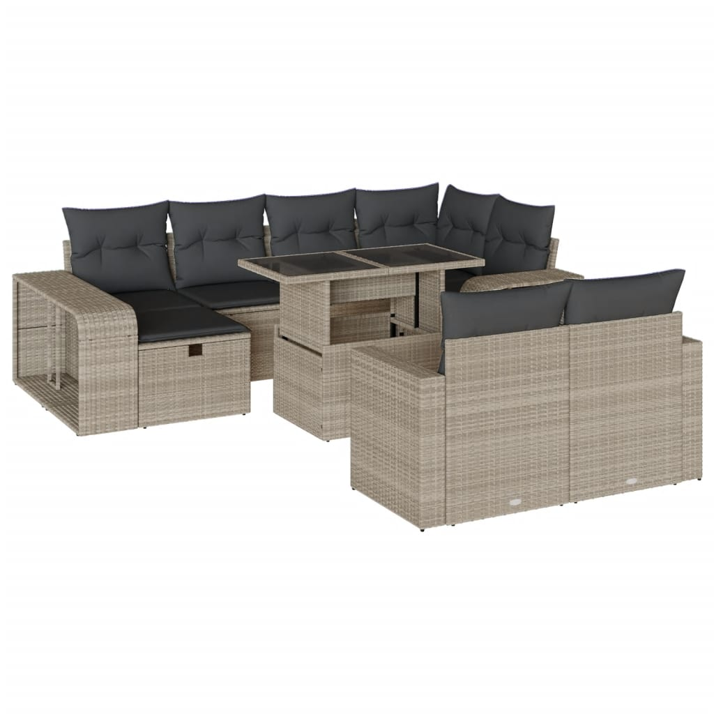 11 részes világosszürke polyrattan kerti ülőgarnitúra párnákkal (3276508)