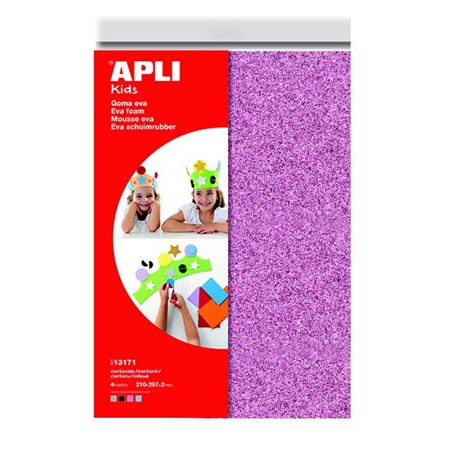 Apli Eva Sheets Moosgumi 210x297mm glitteres kreatív gumilap - Vegyes színek (4 db / csomag) (13171)