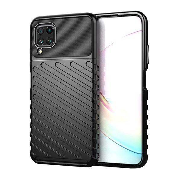 Szilikon telefonvédő (közepesen ütésálló, csíkos, dombor minta) FEKETE [Huawei P40 Lite 4G / Nova 6 SE] (5996457949595)