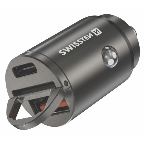 Swissten 20111780 USB-C + USB-A 3.0 Szivargyújtós Töltő Adapter 30W - Fekete