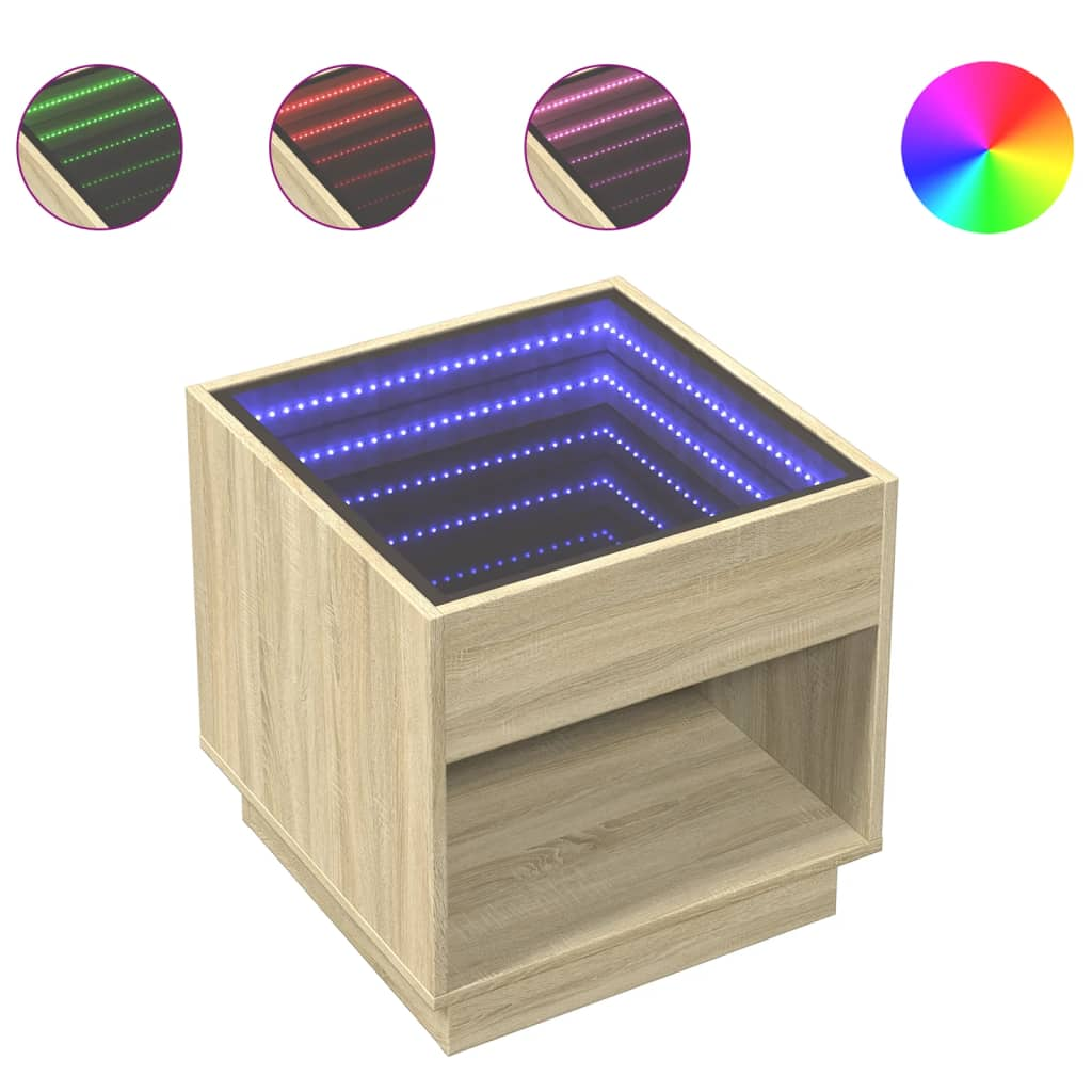 sonoma tölgy végtelen hatású LED-es éjjeliszekrény 50x50x50 cm (3284086)