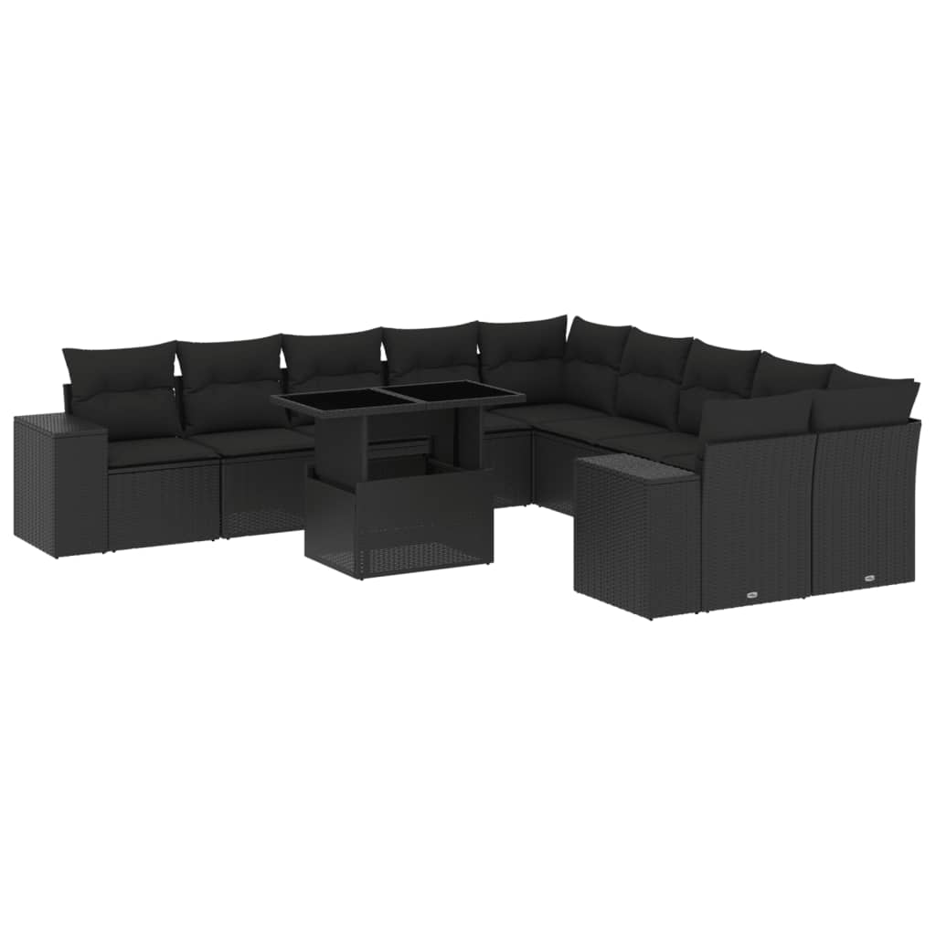 11 részes fekete polyrattan kerti ülőgarnitúra párnákkal (3269425)