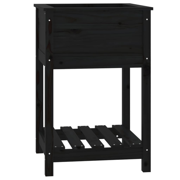Jardinieră cu raft, negru, 54x54x81 cm, lemn masiv de pin