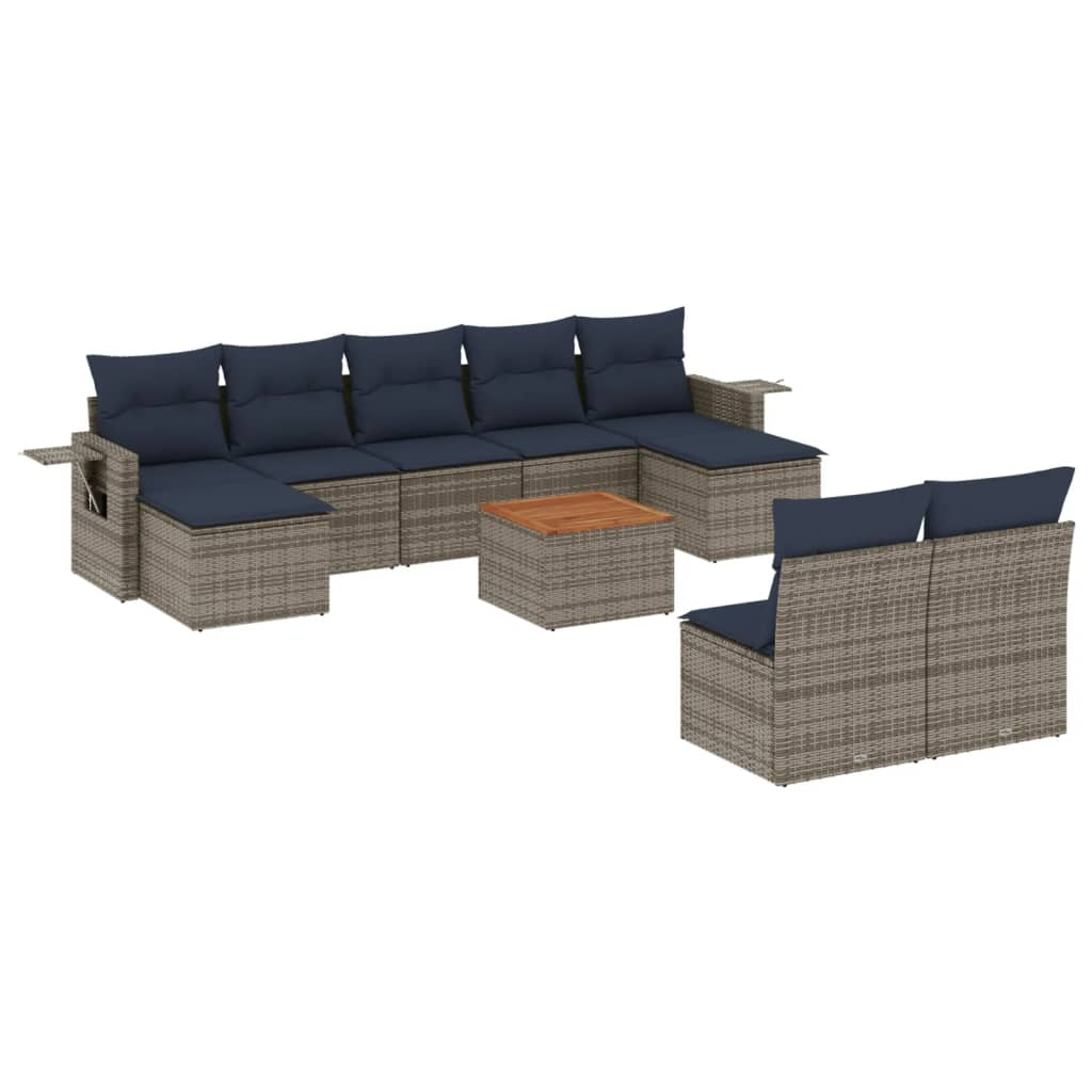 10 részes szürke polyrattan kerti ülőgarnitúra párnákkal (3257096)