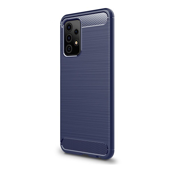 Szilikon telefonvédő (közepesen ütésálló, légpárnás sarok, szálcsiszolt, karbon minta) SÖTÉTKÉK [Samsung Galaxy A52s 5G (SM-A528)] (5996591036915)