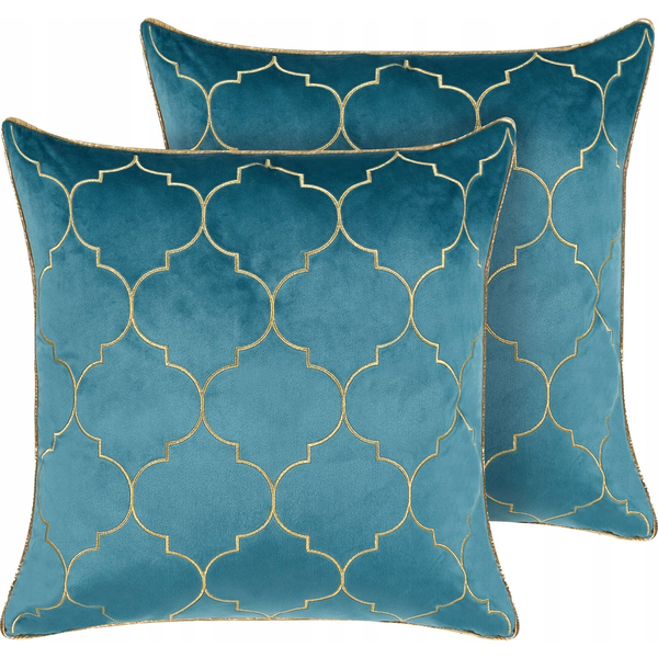 Conjunto De 2 Cojines Decorativos Patrón Marroquí 45 X 45 Cm Moderno Azul Dorado Alyssum - Azul