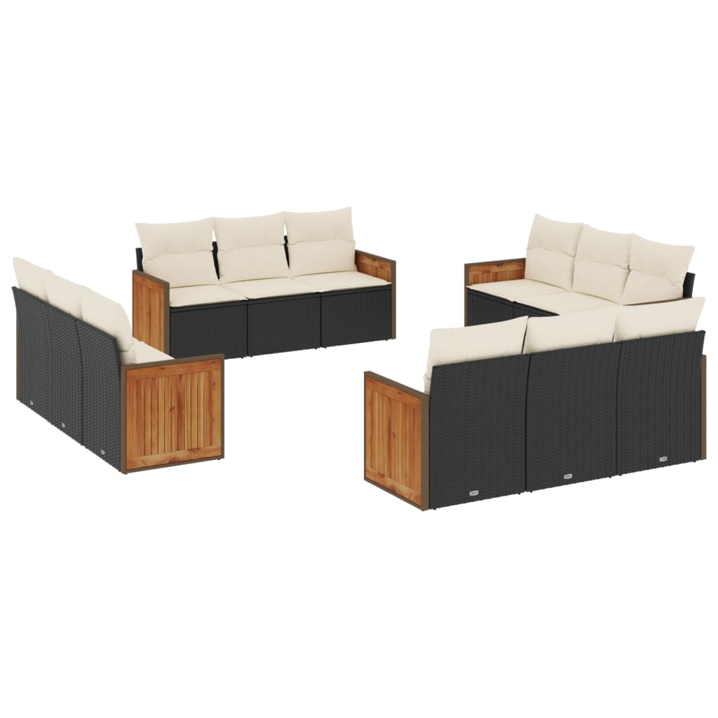12 részes fekete polyrattan kerti ülőgarnitúra párnákkal (3259914)