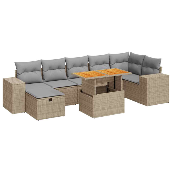 Set canapele de grădină cu perne 5 piese bej poliratan/acacia