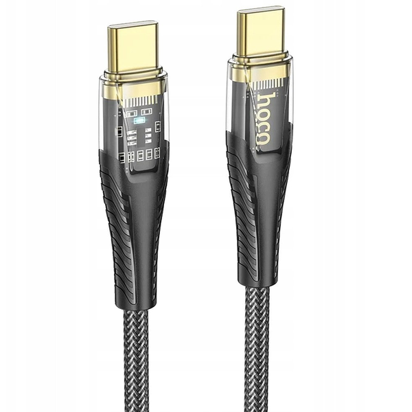 Hoco adatkábel (Type-C - Type-C, 60W, PD gyorstöltő, 120cm, LED jelzés, cipőfűző) FEKETE (U121)