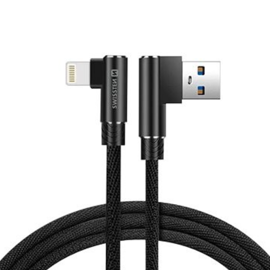 Swissten Arcade USB-A apa - Lightning apa 2.0 Adat és töltő kábel - Fekete (1.2m) (71527700)