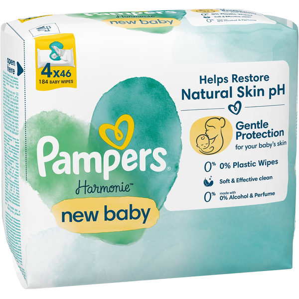 PAMPERS Harmonie New Baby Plastic Free 184 db (4× 46 db)