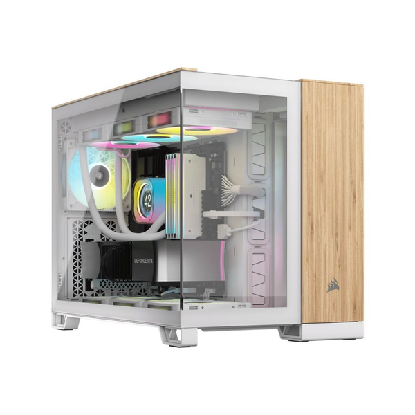 Corsair 2500X Mini Tower Extended ATX számítógépház - Fehér fém / Bambusz fa