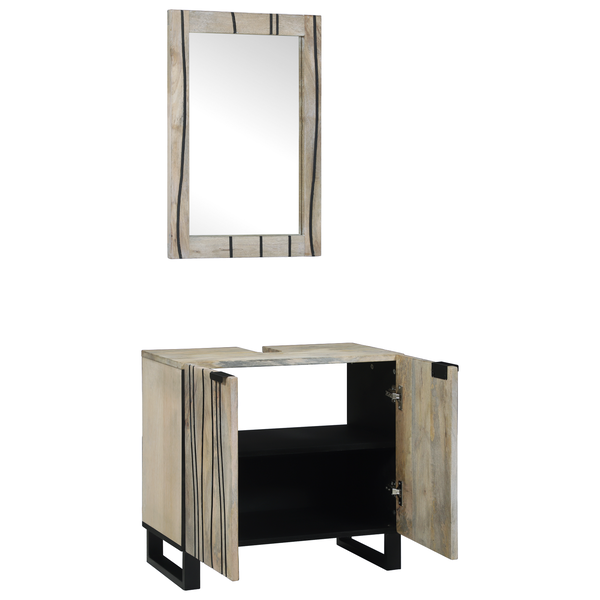 Fürdőszoba bútor szett polcokkal tárolóval ajtóval tükörrel 2 pcs Fehér 62 x 33 x 58 cm
