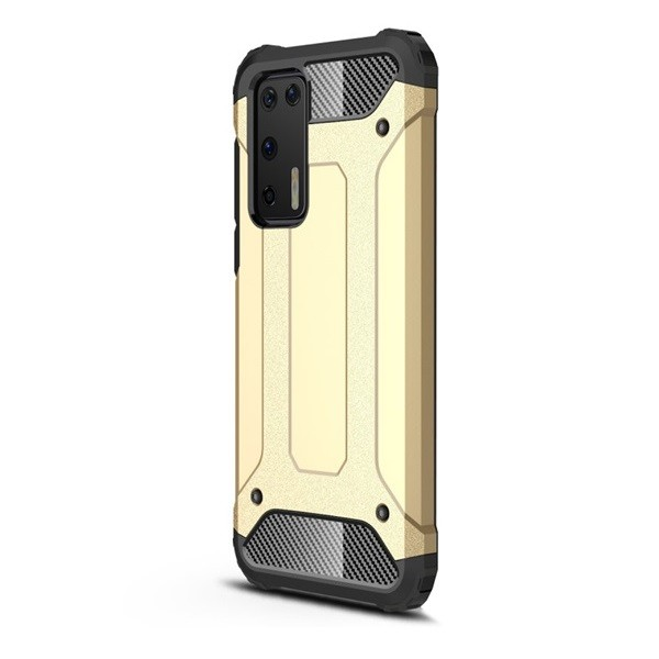Huawei P40, Műanyag hátlap védőtok, Defender, fémhatású, arany (G93317)