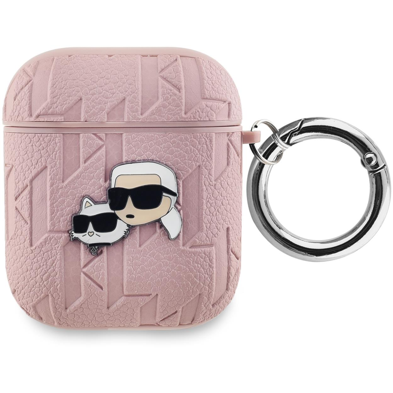 Karl Lagerfeld Embossed Karl and Choupette Heads AirPods 1/2 rózsaszín PU tok (KLA2PGKCPP)