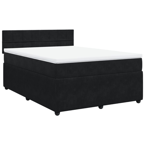 Pat box spring cu saltea, negru, 140x190 cm, catifea