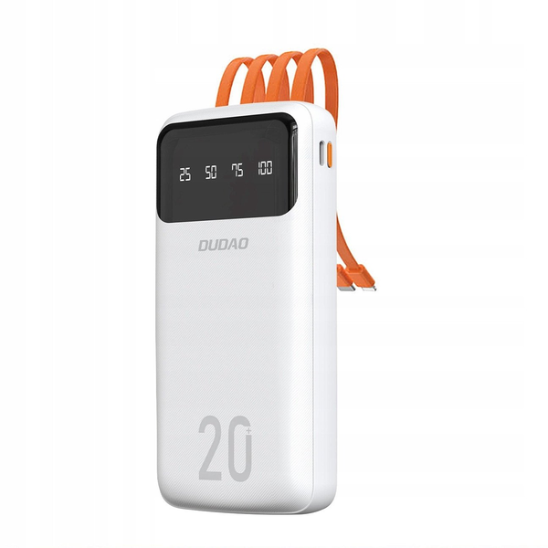 Dudao K6Pro+ 20000mAh Power Bank 3 beépített kábellel fehér