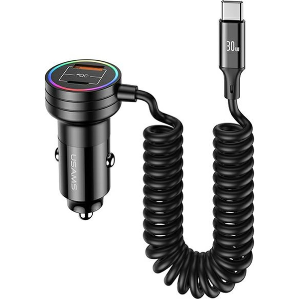 Incarcator auto, Usams, 60W, USB-C/USB-A, Negru