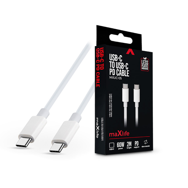 Maxlife Type-C - Type-C adat- és töltőkábel 2 m-es vezetékkel - Maxlife MXUC-05 USB-C to USB-C PD Cable - 60W - fehér