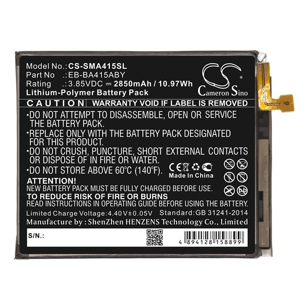 Cameron Sino Li-Polymer akku (3.85V/2850mAh, Samsung EB-BA415ABY kompatibilis) FEKETE Samsung Galaxy A41 (SM-A415F) (CS-SMA415SL)
