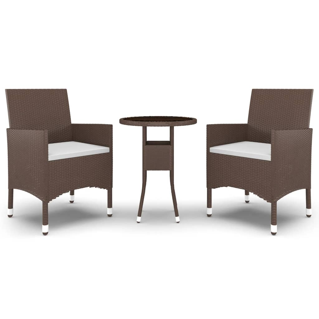 3 részes barna polyrattan és edzett üveg kerti bisztrószett (3095902)