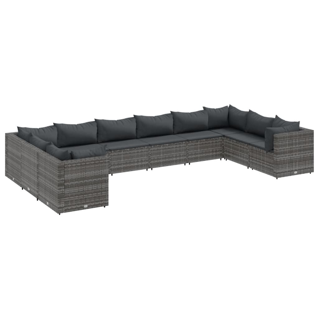 10 részes szürke polyrattan kerti ülőgarnitúra párnákkal (3308282)