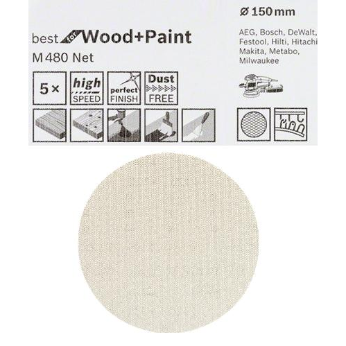Netzschleifblatt M480 Net Best for Wood and Paint, Ø 150mm, K180 (5 Stück, für Exzenterschleifer)