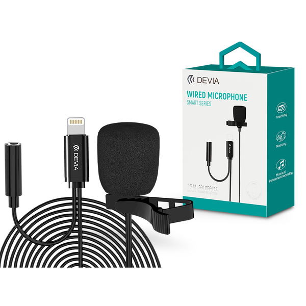 Devia univerzális vezetékes mikrofon - Lightning - Devia Smart Series Wired     Microphone - fekete (ST354083)