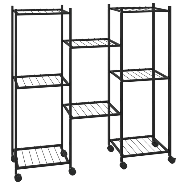 Suport pentru flori cu roți, 83x25x83,5 cm, negru, fier