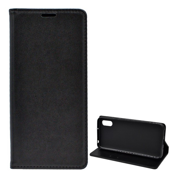 Tok álló, bőr hatású (FLIP, oldalra nyíló, asztali tartó funkció) FEKETE [Xiaomi Redmi 9A (Redmi 9 AT)]